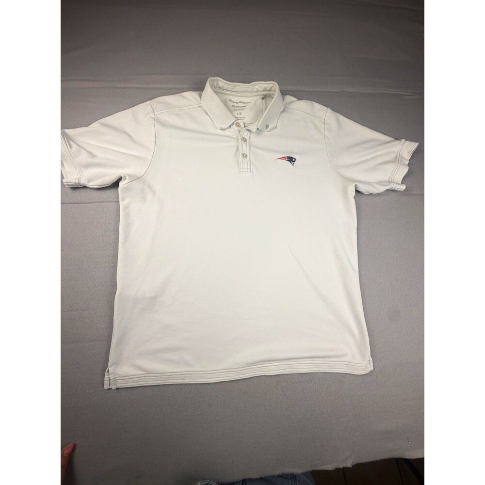 Tommy Bahama IslandZone Supima Polo Men's L/G White Solid Short Sleeve Patriots